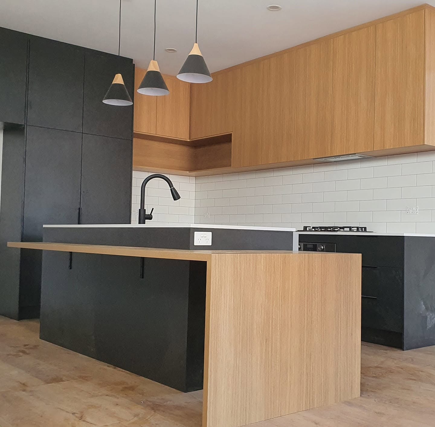 Custom timber kitchen with white benchtop - Chris Caruso Creations Adelaide